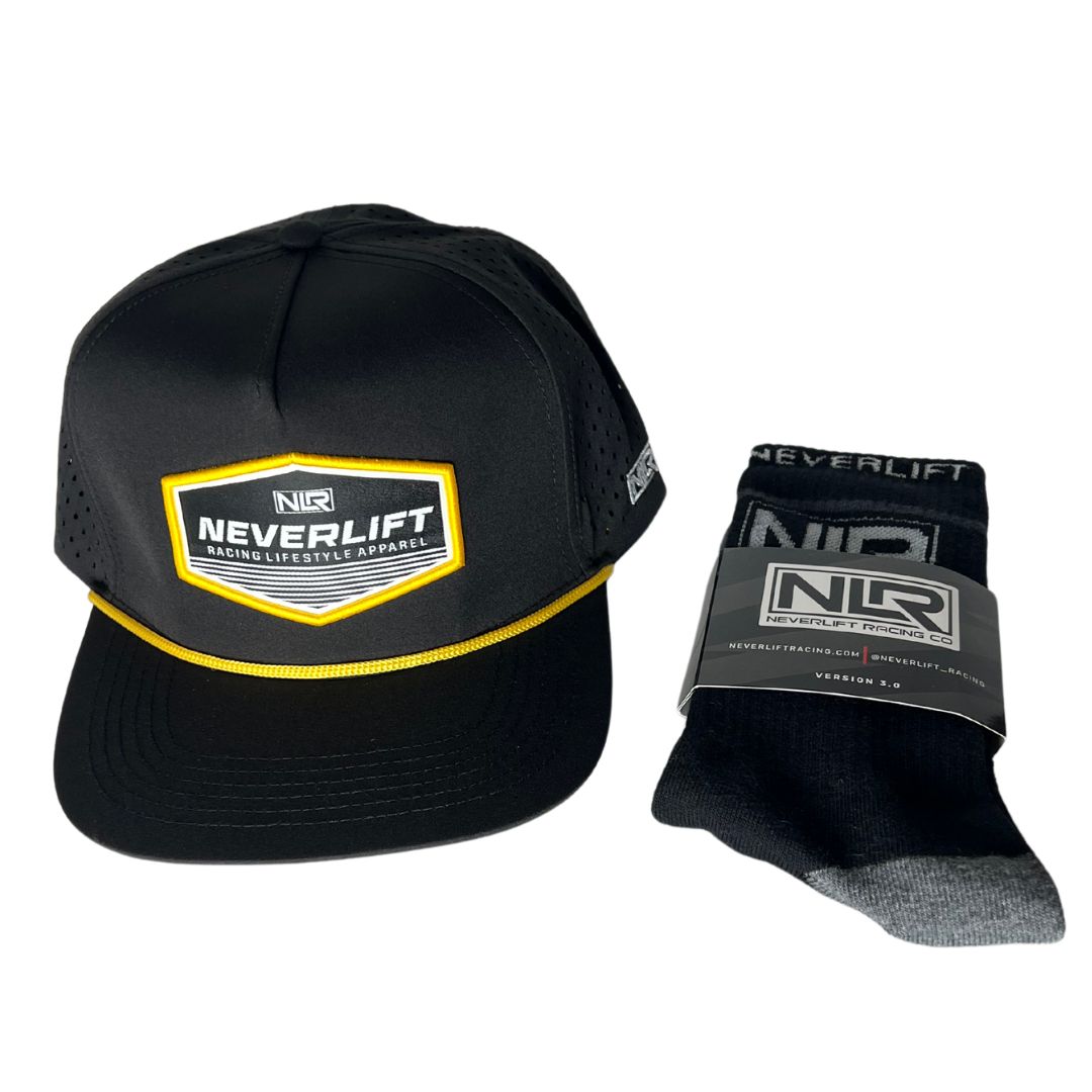 Neverlift Racing Podium Hat and Socks combo